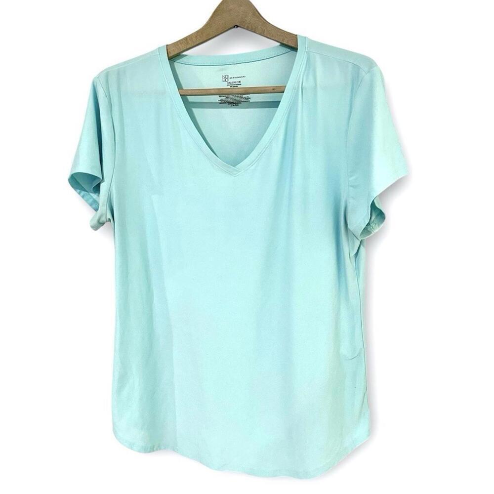 No Boundaries Womens Shirt Short Sleeve Aqua Blue V Neck Stretch Size XXL (19)